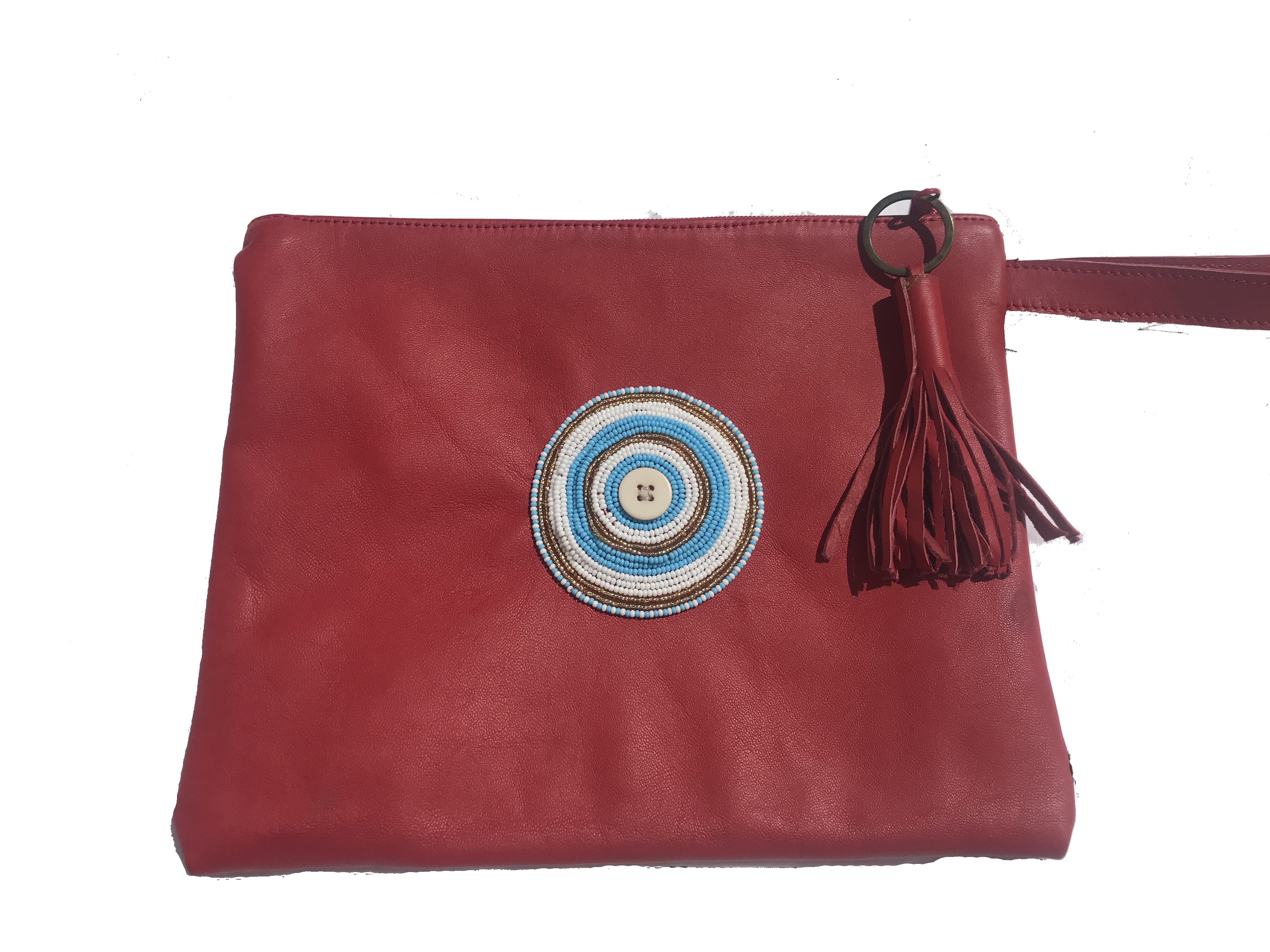Ipad  Leather beaded clutch bag - red